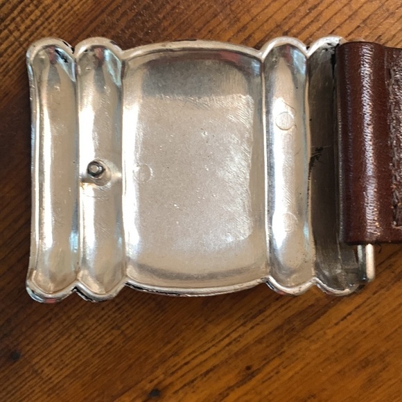 Vintage Leather Woven Made in Uraquay Belt Silver Etched Buckle Sz ML - Picture 6 of 6